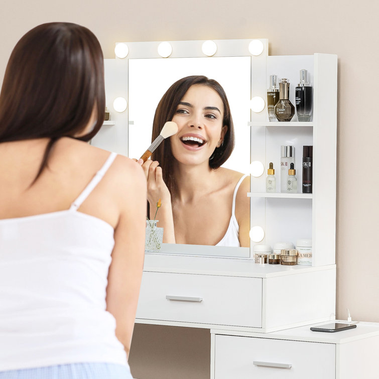 Vanity Desk with Mirror Lights for Valentine s Day